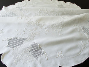 Art Nouveau Beauties Vintage Appenzell Embroidery Tablecloth 36"