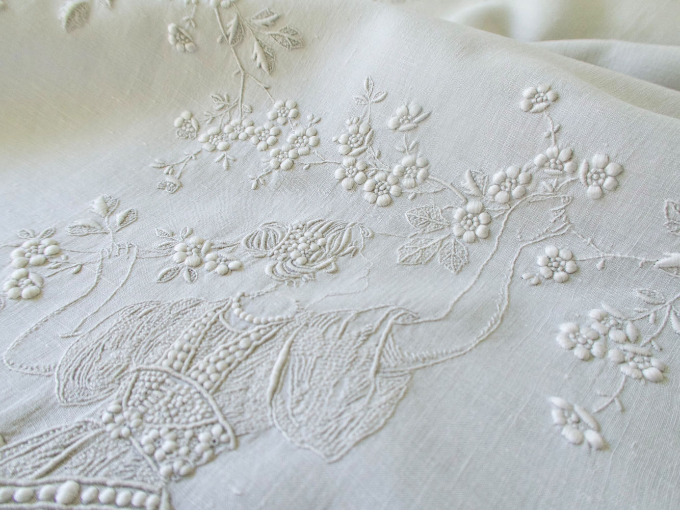 Art Nouveau Beauties Vintage Appenzell Embroidery Tablecloth 36"