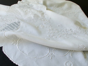 Art Nouveau Beauties Vintage Appenzell Embroidery Tablecloth 36"