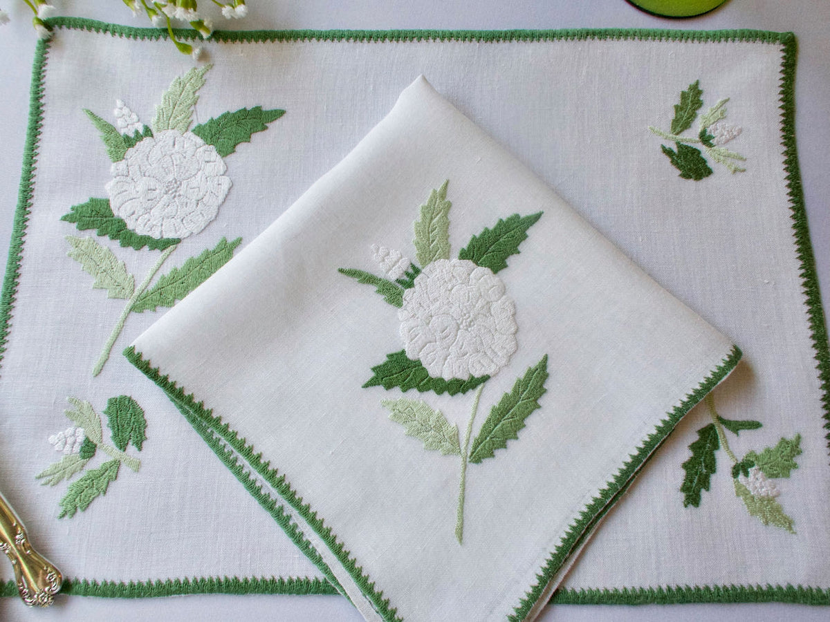 White Flowers Rapisardi Italian Embroidered 12pc Placemat Set for 6