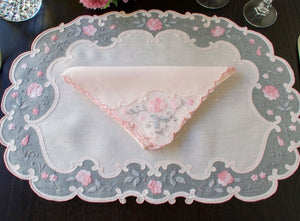 Roses on Pink Vintage Madeira 8pc Oval Placemat Set for 4