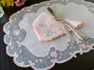 Roses on Pink Vintage Madeira 8pc Oval Placemat Set for 4