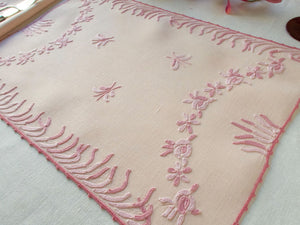 Modernist Garden Vintage French Beauvais Embroidered Linen Placemat Set for 8