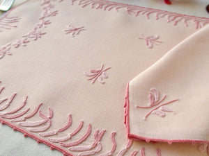 Modernist Garden Vintage French Beauvais Embroidered Linen Placemat Set for 8