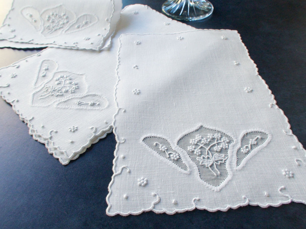 Dainty Whitework Vintage Madeira Linen Cocktail Napkins, Set of 8