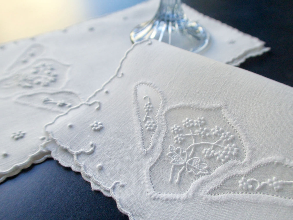 Dainty Whitework Vintage Madeira Linen Cocktail Napkins, Set of 8
