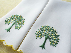 Lemon Trees Vintage Madeira Linen Guest Towels, Set of 2