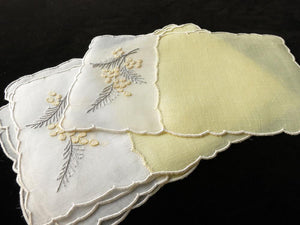 Yellow Mimosa Flowers Vintage Madeira Cocktail Napkins ~Set of 6