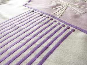 Art Deco Pebbled Linen Damask Tablecloth Purple Stripes Flowers 76x98