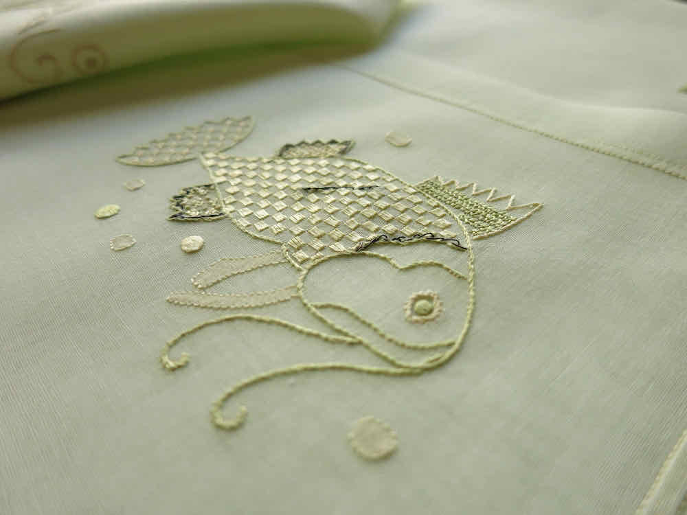 Ottoman Fish & Shells Vintage French 17pc Placemat Set for 8