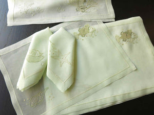 Ottoman Fish & Shells Vintage French 17pc Placemat Set for 8