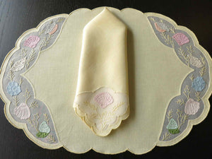 Sea Shells Vintage Madeira Yellow Linen Placemat Set for 12
