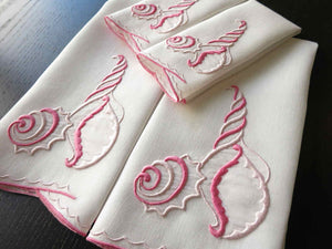 "Shell" Vintage Marghab Madeira Embroidered Guest Towels ~ Set of 4