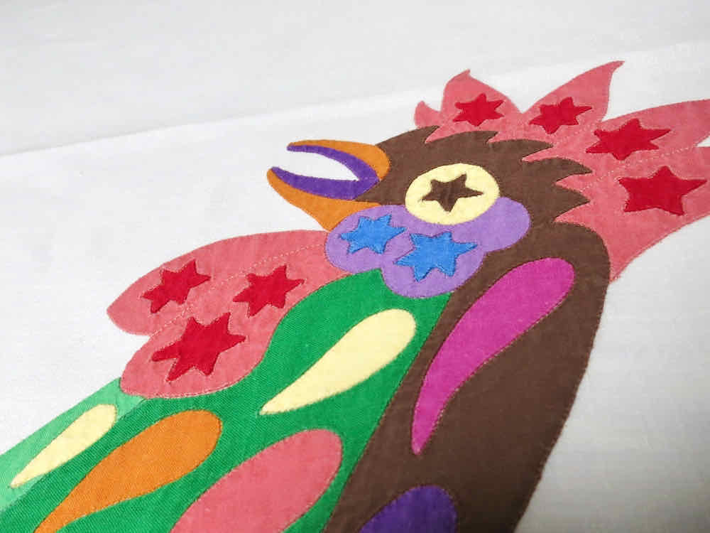 Vintage D Porthault Appliqué Roosters 70x130&quot; Tablecloth &amp; 12 Napkins