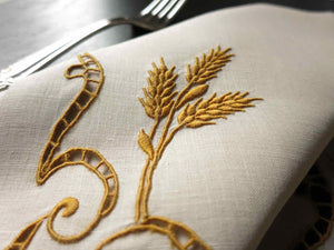Golden Wheat Vintage Madeira 16pc Linen Placemat Set for 8