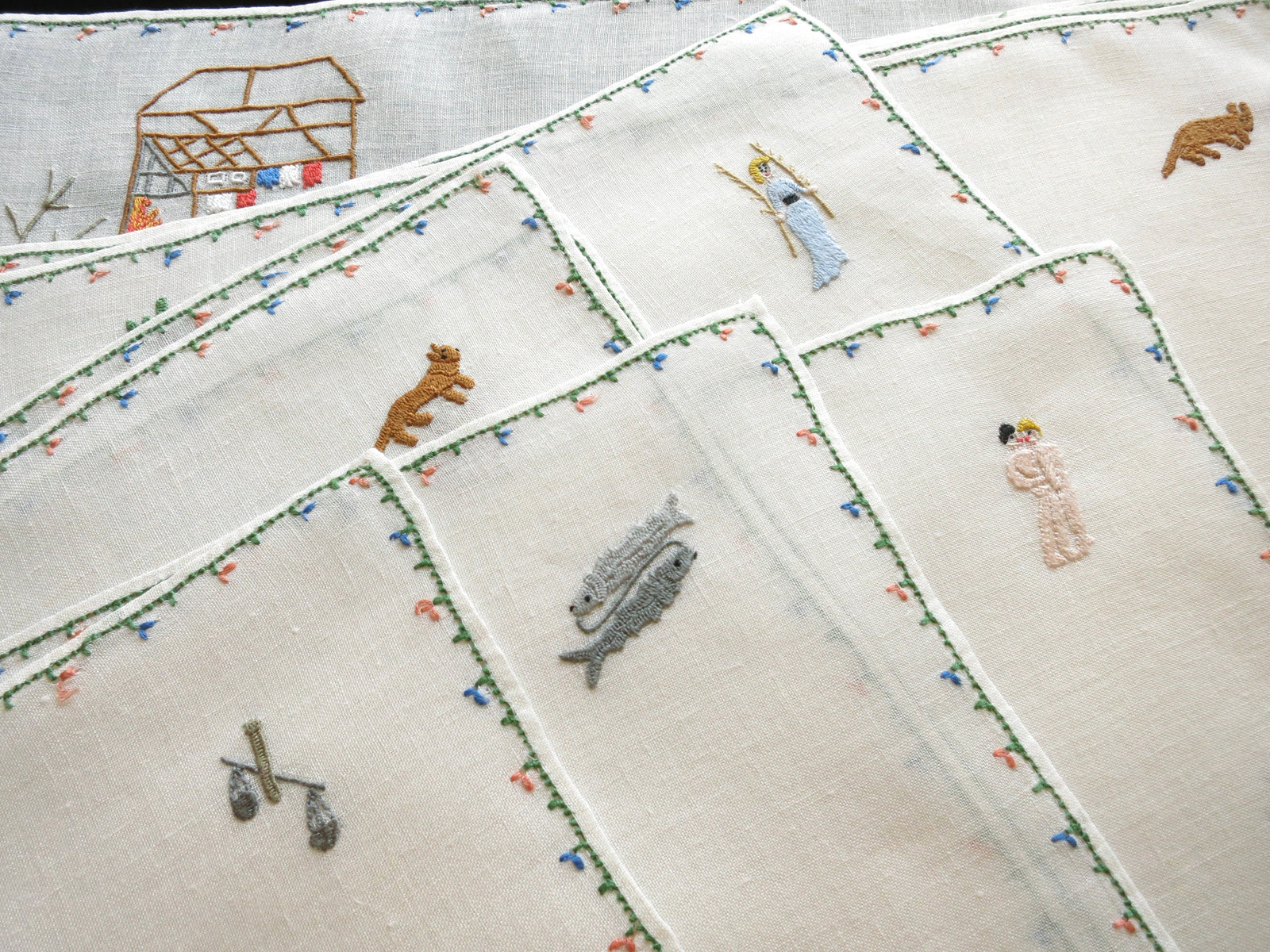 Medieval Labors of the Months, Vintage Rapisardi Italian Embroidery - 12 Placemats