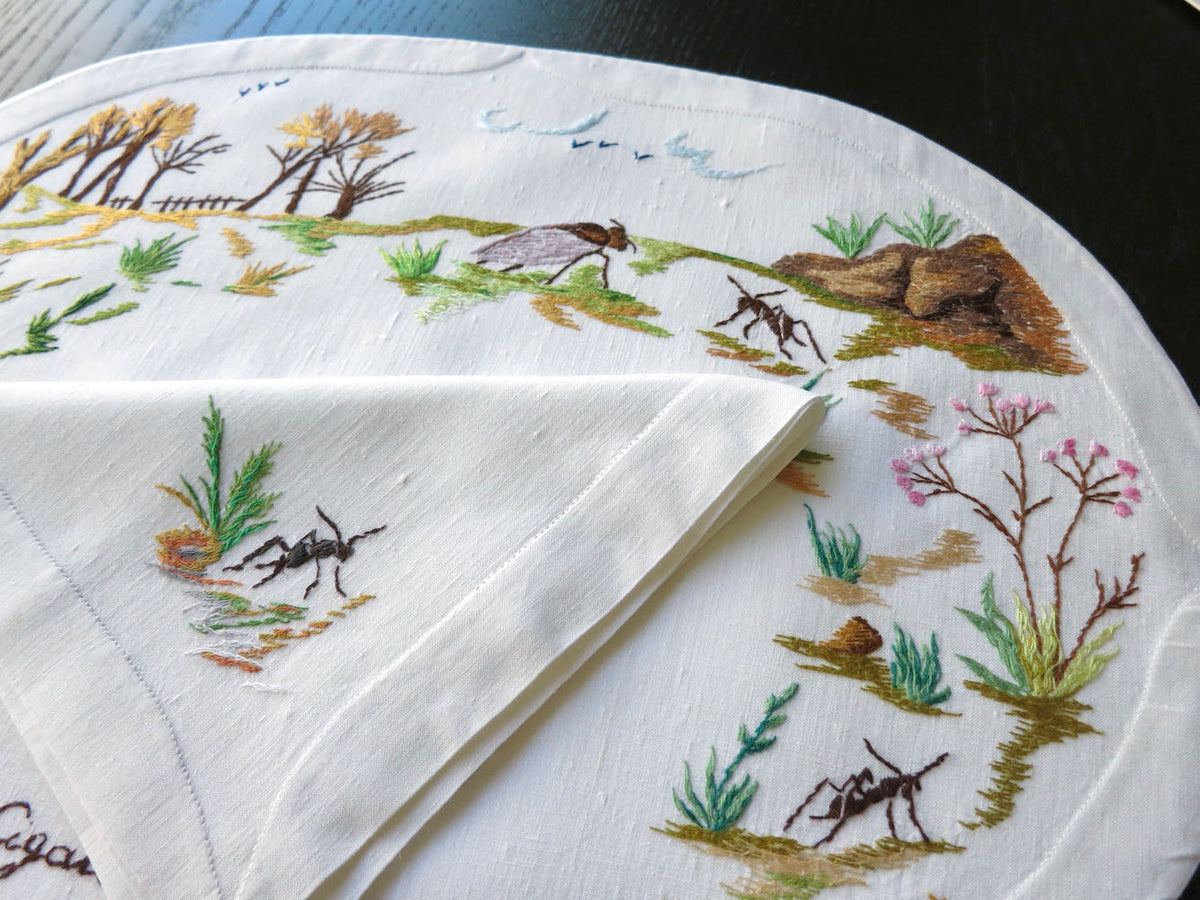 &quot;Les Fables de la Fontaine&quot; Vintage D Porthault Linen Placemat Set for 12