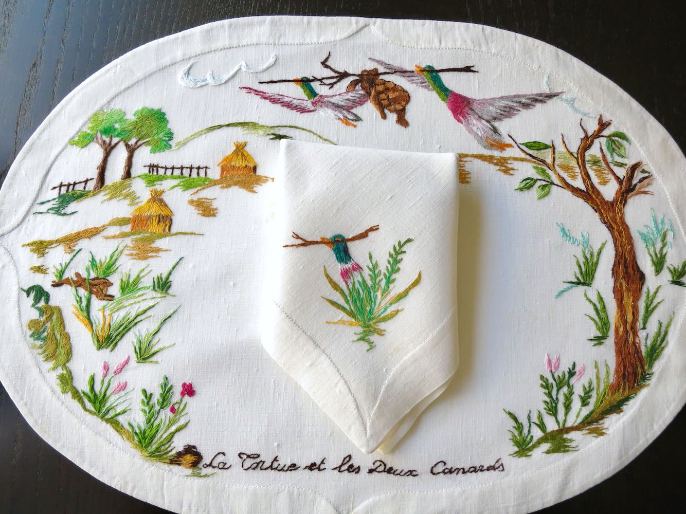 "Les Fables de la Fontaine" Vintage D Porthault Linen Placemat Set for 12