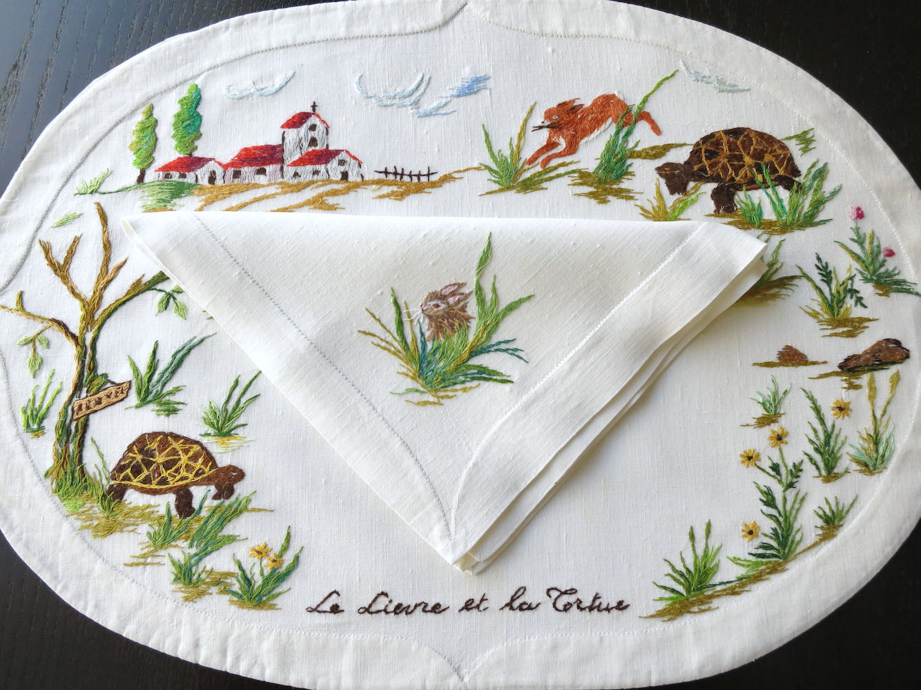 "Les Fables de la Fontaine" Vintage D Porthault Linen Placemat Set for 12