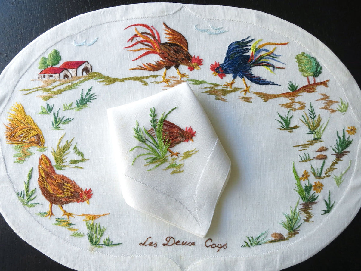 &quot;Les Fables de la Fontaine&quot; Vintage D Porthault Linen Placemat Set for 12