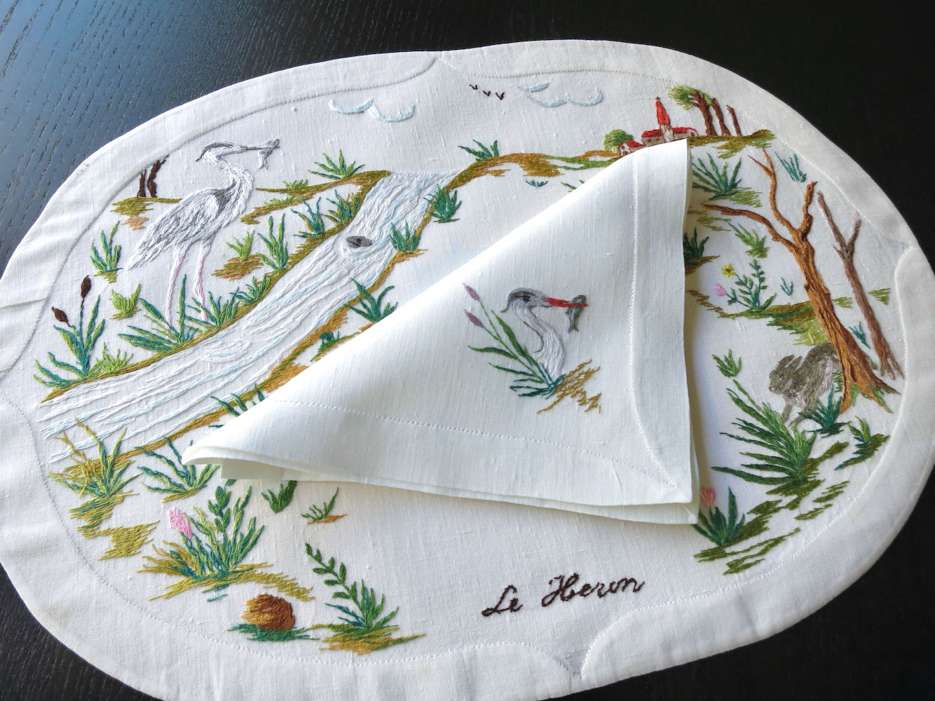 "Les Fables de la Fontaine" Vintage D Porthault Linen Placemat Set for 12