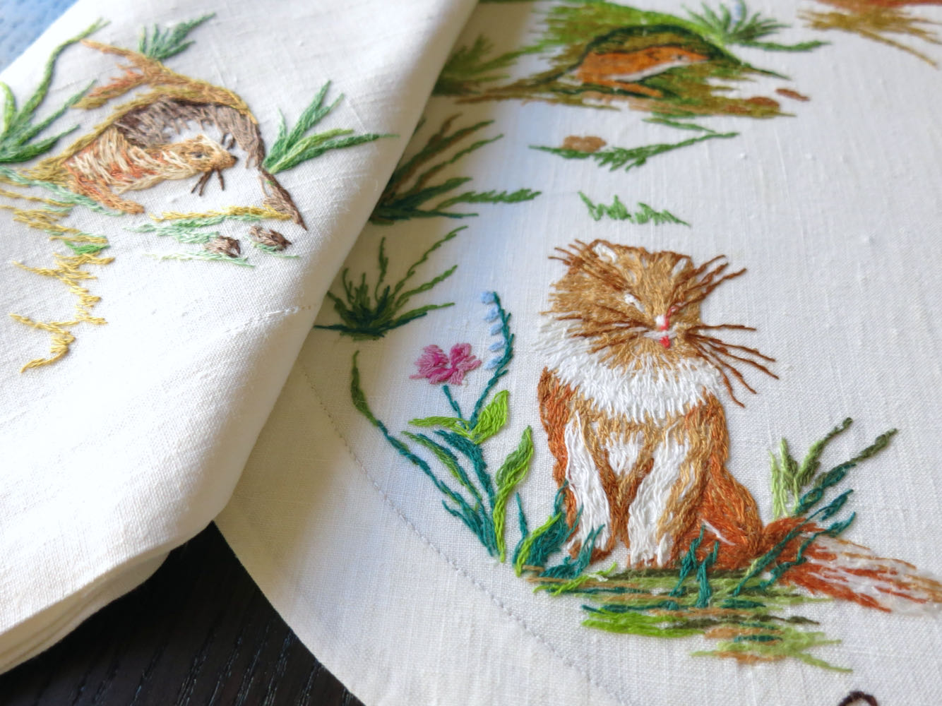 "Les Fables de la Fontaine" Vintage D Porthault Linen Placemat Set for 12