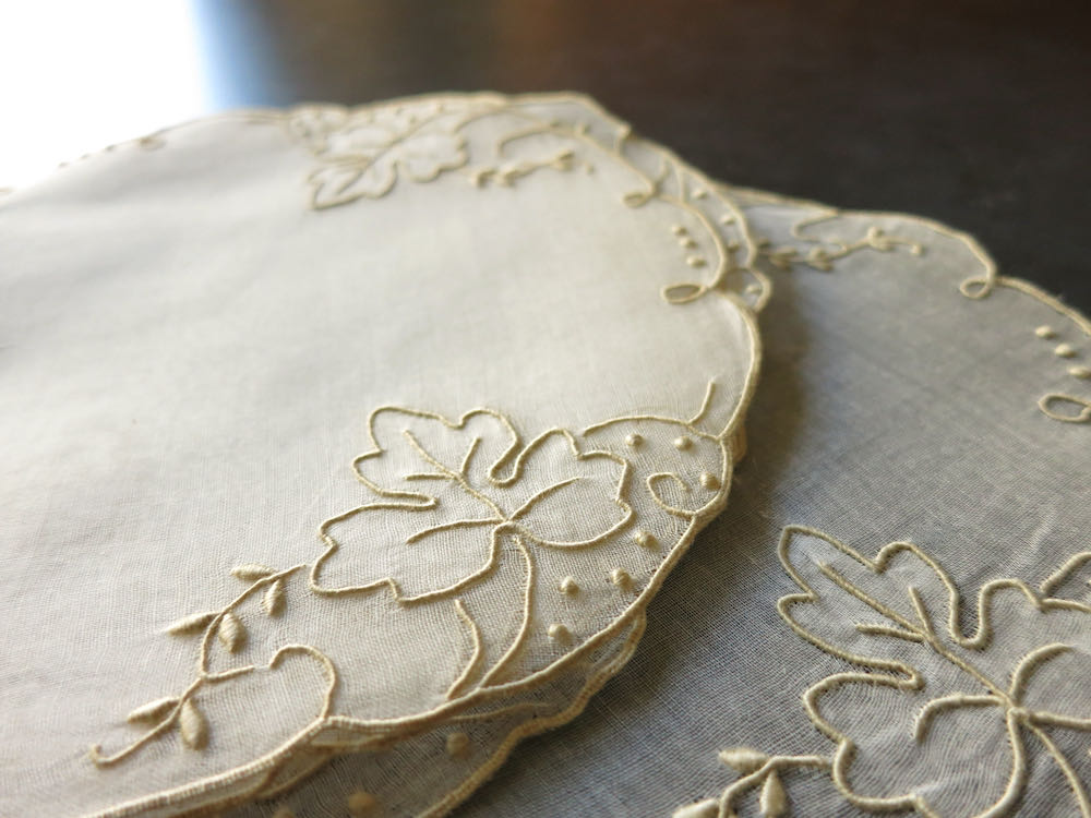 Autumn Leaves Vintage Madeira Organdy Cocktail Rounds, Set of 8