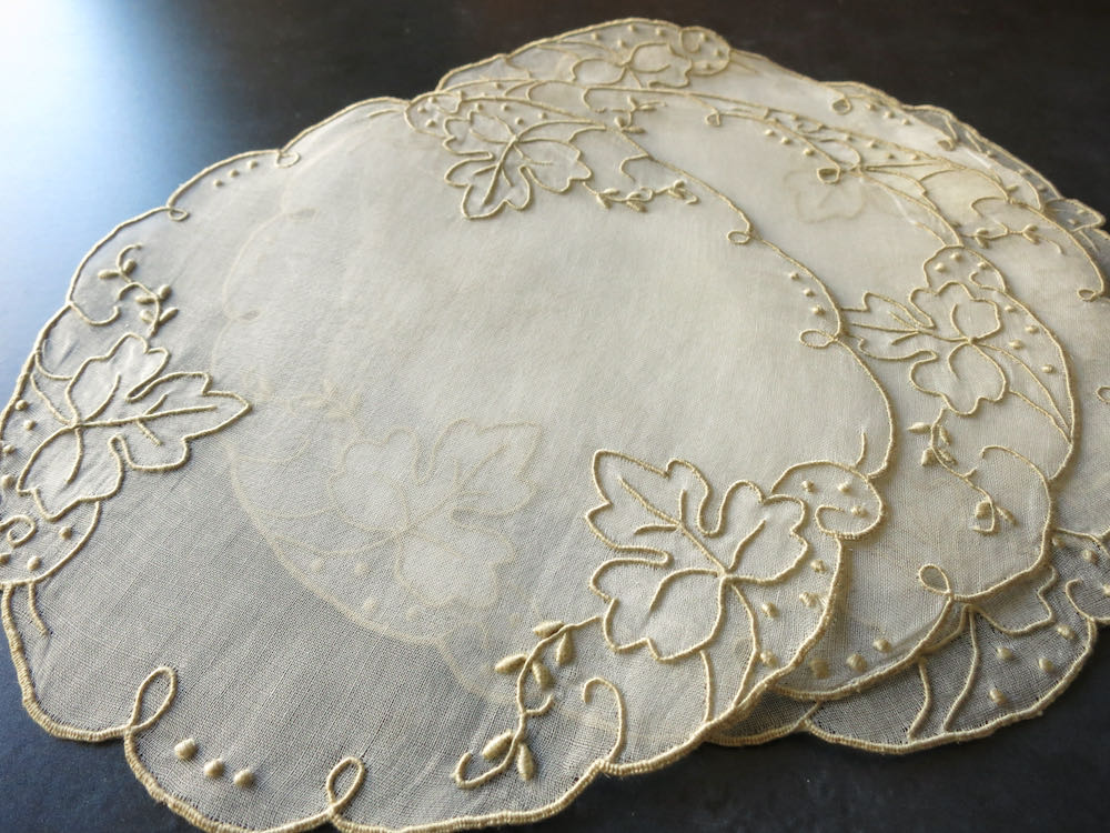 Autumn Leaves Vintage Madeira Organdy Cocktail Rounds, Set of 8