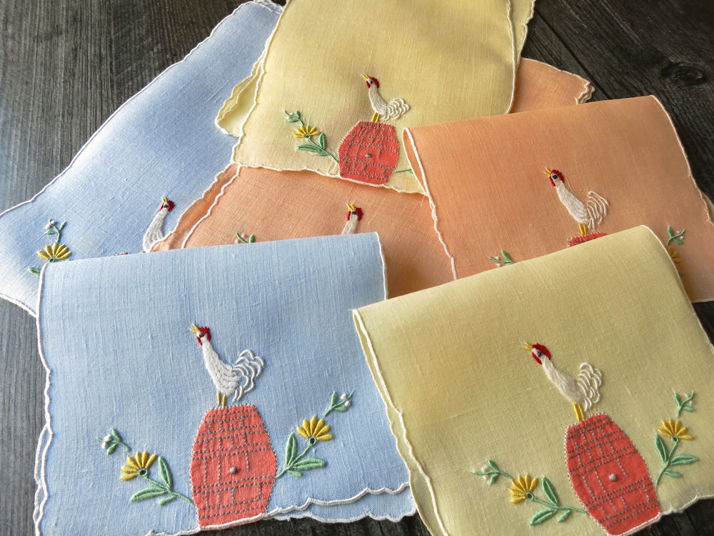 Barrels of Fun Vintage Madeira Linen Cocktail Napkins, Set of 12