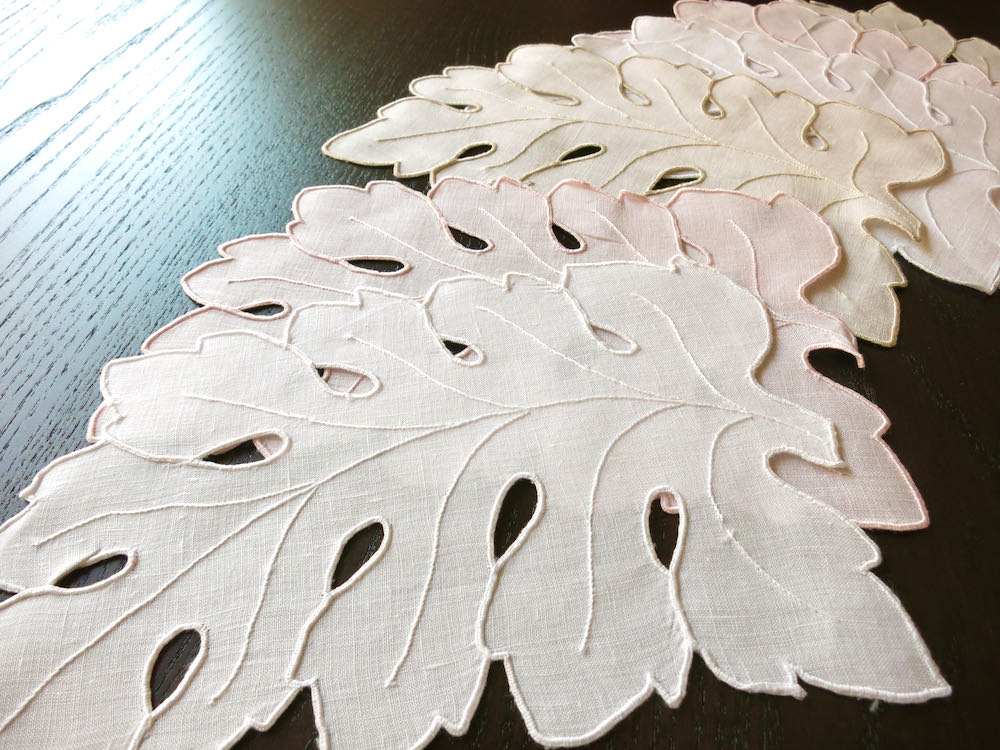 Leaves Vintage Madeira Embroidered Linen Cocktail Napkins, Set of 6