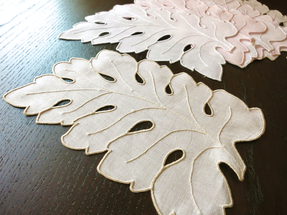 Leaves Vintage Madeira Embroidered Linen Cocktail Napkins, Set of 6