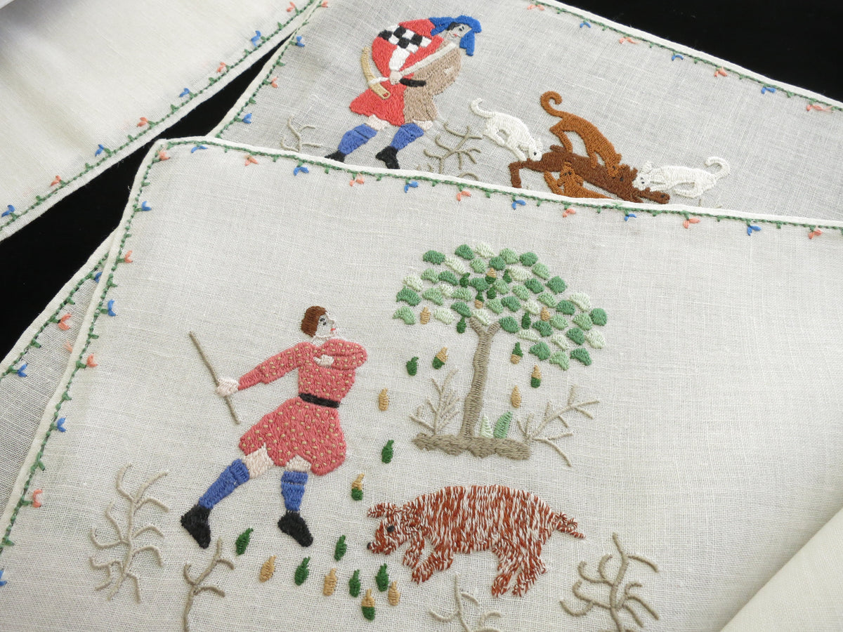 Medieval Labors of the Months, Vintage Rapisardi Italian Embroidery - 12 Placemats