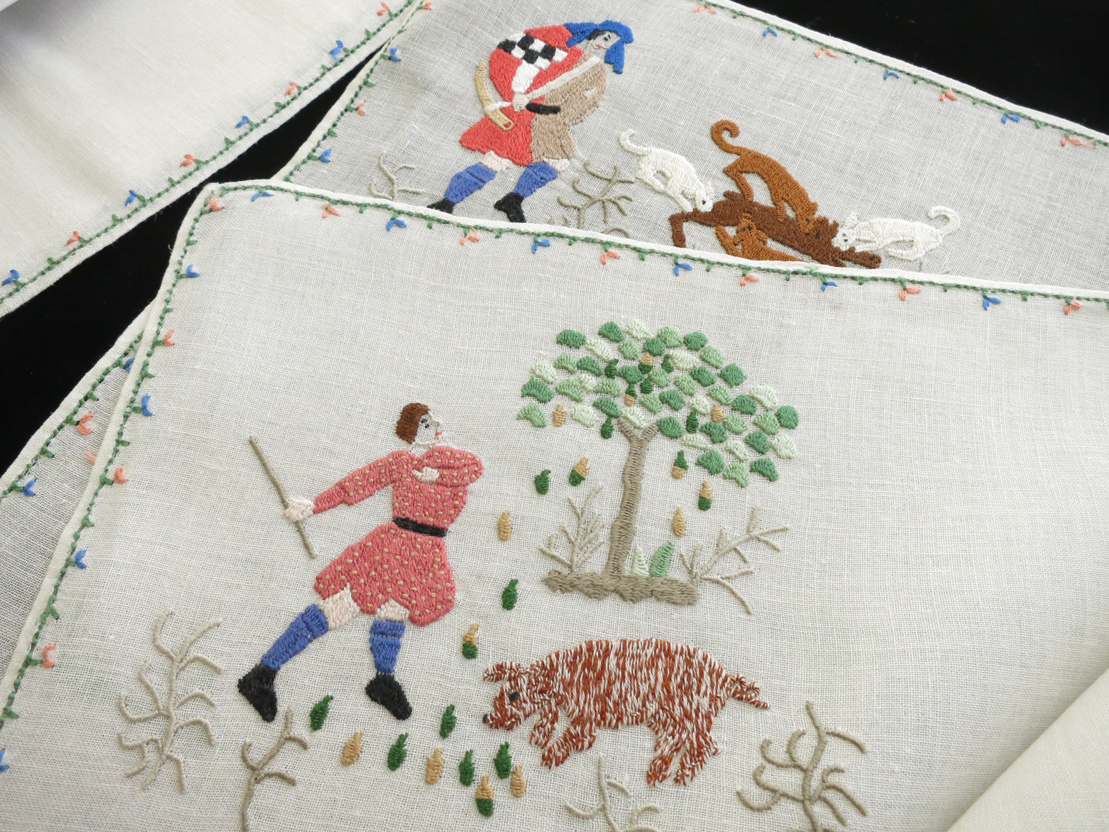 Medieval Labors of the Months, Vintage Rapisardi Italian Embroidery - 12 Placemats