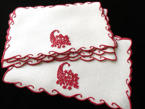 Holiday Cornucopia Vintage Madeira Linen Cocktail Napkins - Set of 6
