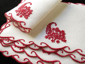 Holiday Cornucopia Vintage Madeira Linen Cocktail Napkins - Set of 6