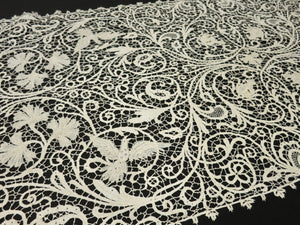 Birds Nest w/ Eggs Antique Italian Lace Table Runner 16x52