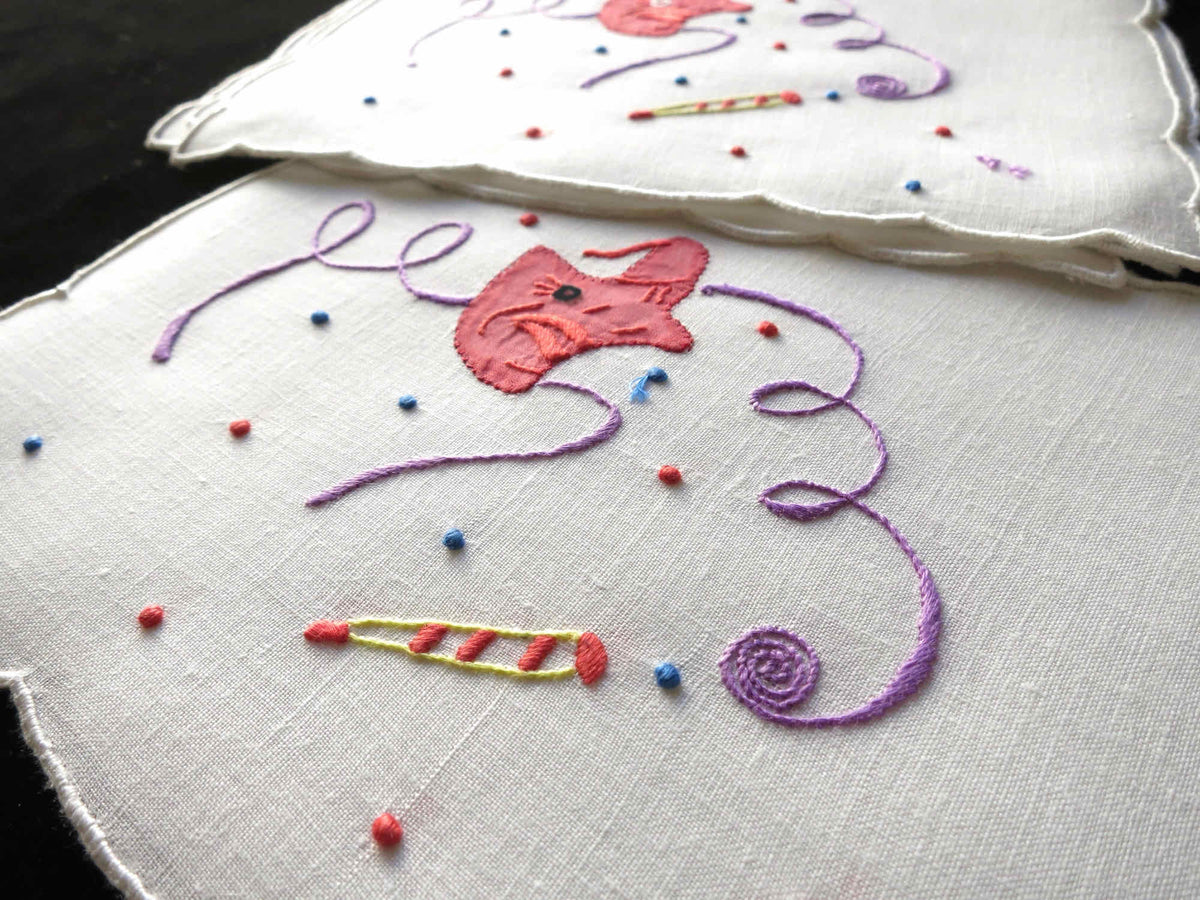 Mardi Gras Vintage Madeira Linen Cocktail Napkins - Set of 8