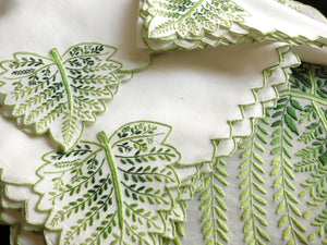 Green Leaves Vintage Madeira Embroidery Organdy Placemat Set - Setting for 8