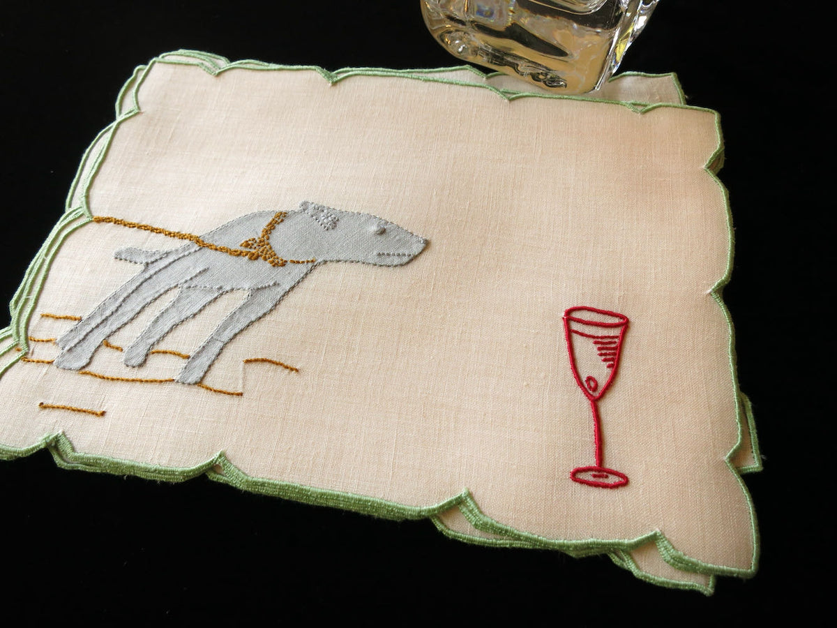 Unleash the Booze Hound Vintage Madeira Linen Cocktail Napkins, Set of 6