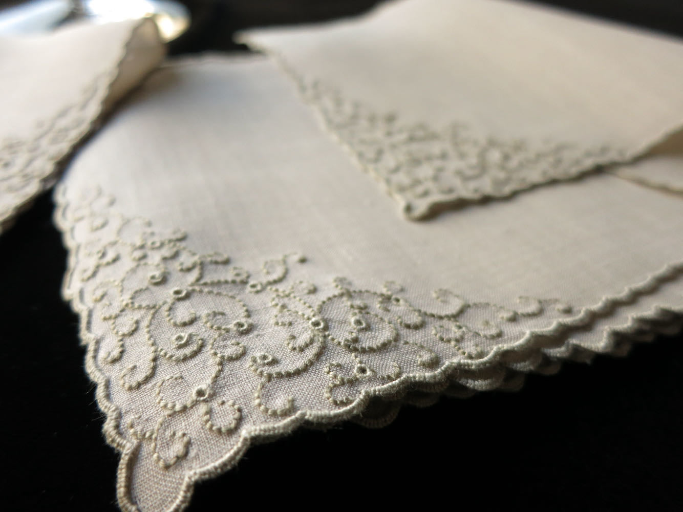 "Thousand Eye" Vintage Marghab Madeira Ecru Cocktail Napkins, Set of 6