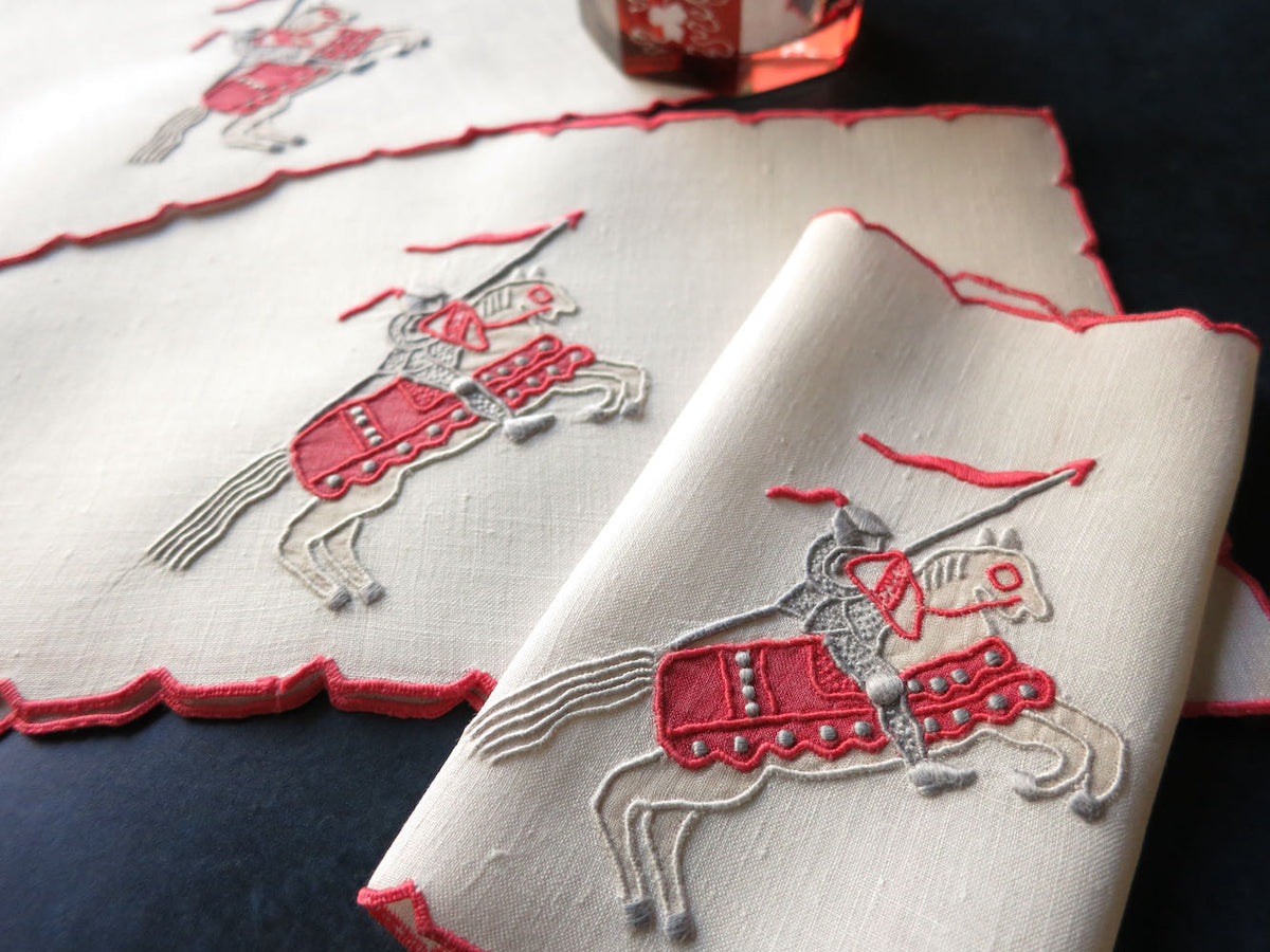 &quot;Knight&quot; In Red Vintage Marghab Linen Cocktail Napkins, Set of 6