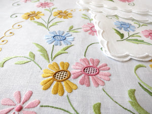 Gorgeous Colorful Flowers Madeira Linen Tablecloth 12 Napkins 68x104"