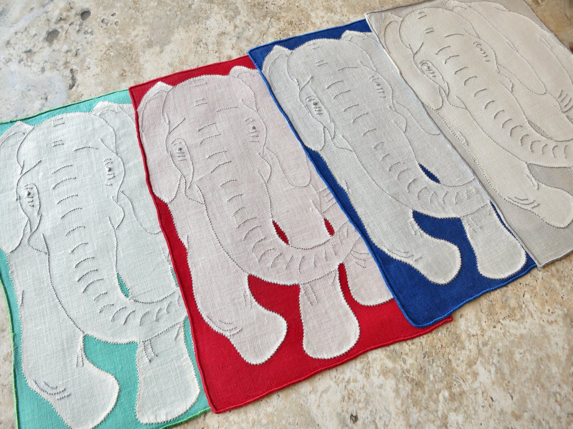 Elephant Walk Vintage Madeira Linen Cocktail Napkins ~ Set of 8