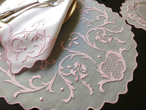 Pink Flourish Vintage Madeira Organdy Placemat Setting for 12