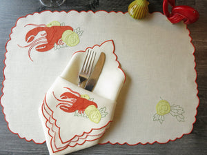 Lobster Bon Appetit Vintage Madeira Placemat Set for 6 – Matching Bibs!