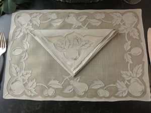 Harvest Fruits Vintage Madeira Organdy Placemat Setting for 8