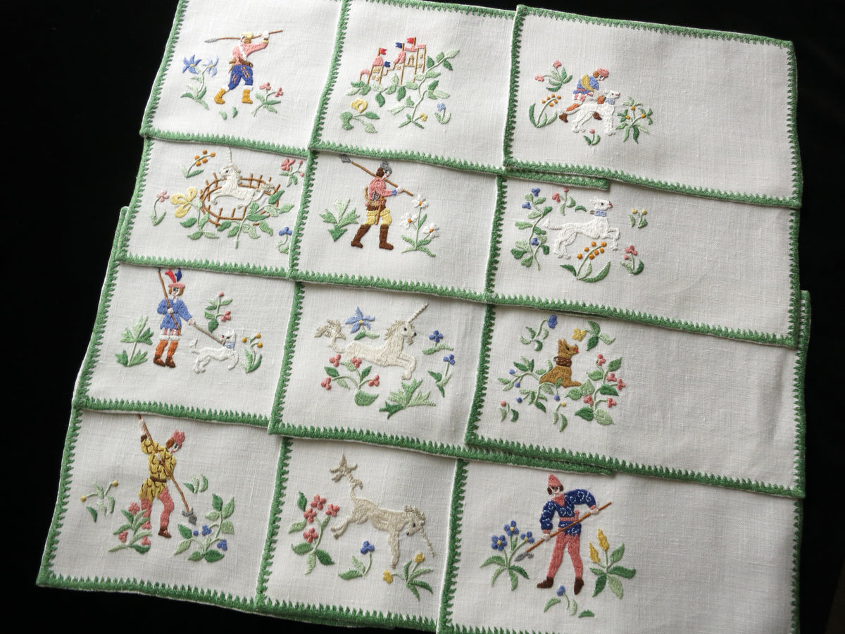 Hunt of the Unicorn, Vintage Rapisardi Italian Cocktail Napkins, Set of 12