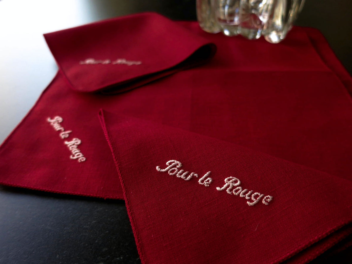 &quot;Pour le Rouge&quot; Vintage Linen Cocktail Napkins, Set of 6