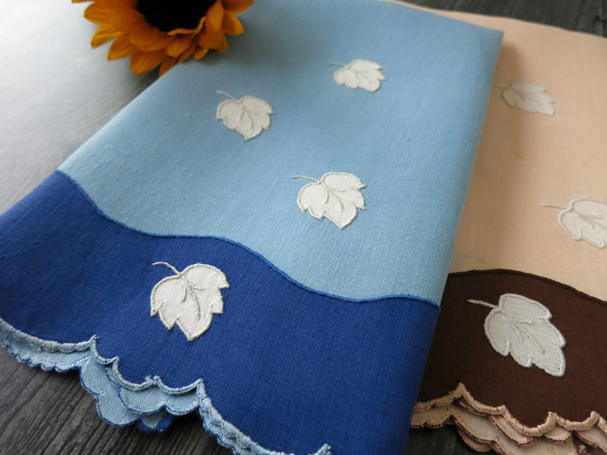 Falling Leaves Vintage Linen Madeira Guest Towels, Set of 2