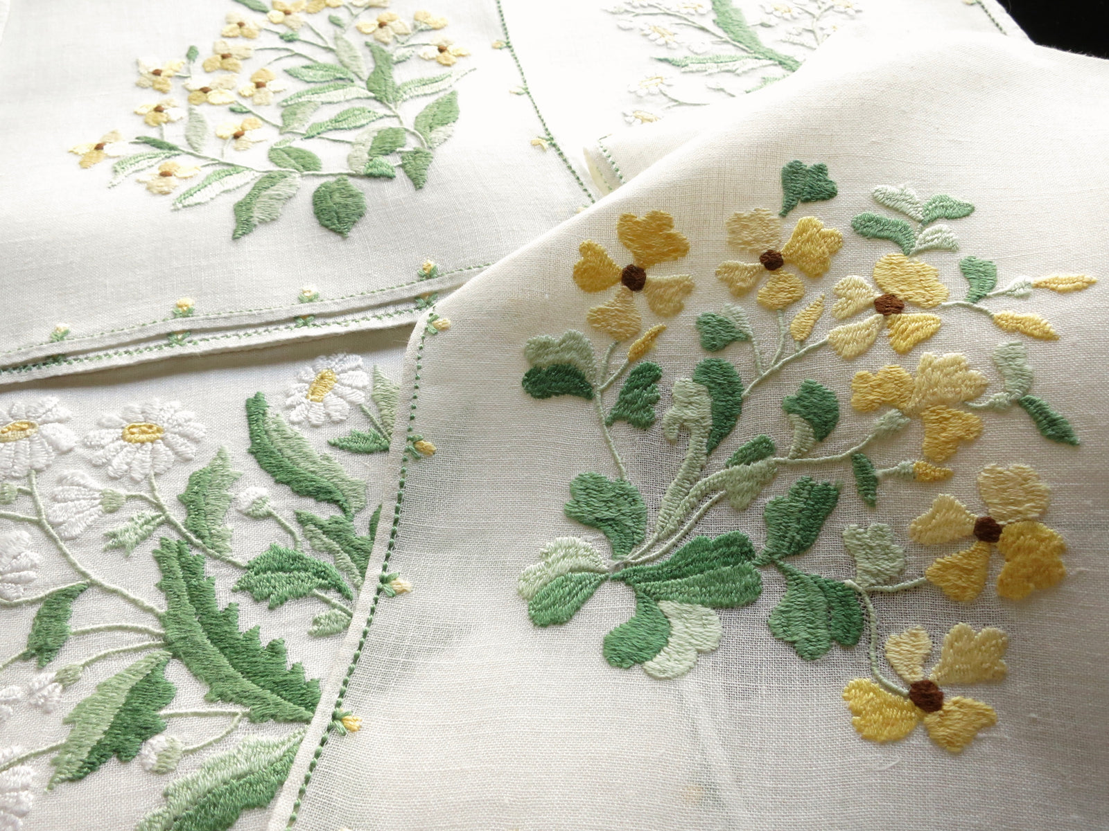 Elaborate Yellow Flowers Italian Rapisardi Hand Embroidered Napkins - Set of 12